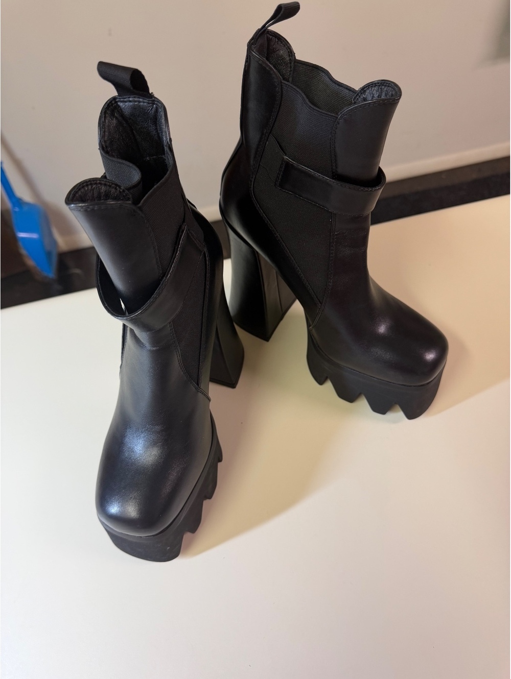 Black Platform High Heel Ankle Boots with Buckle Strap - Picture 3 of 11